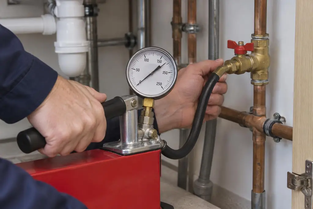 Lekdetectie De Bilt – druktest op een waterleiding met een manometer