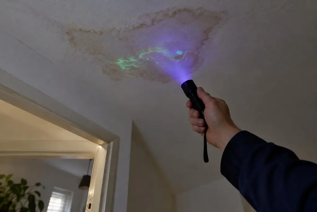 Lekdetectie De Bilt – kleurstof controleren op het plafond met uv-licht