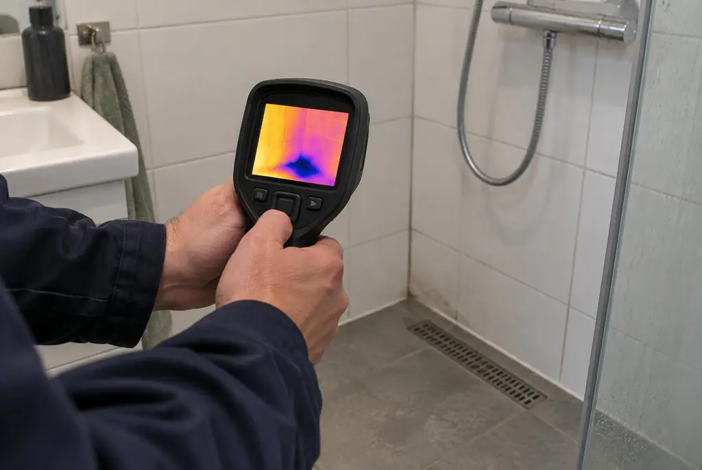 Lekdetectie De Bilt – lekdetectiespecialist met warmtebeeldcamera in een badkamer