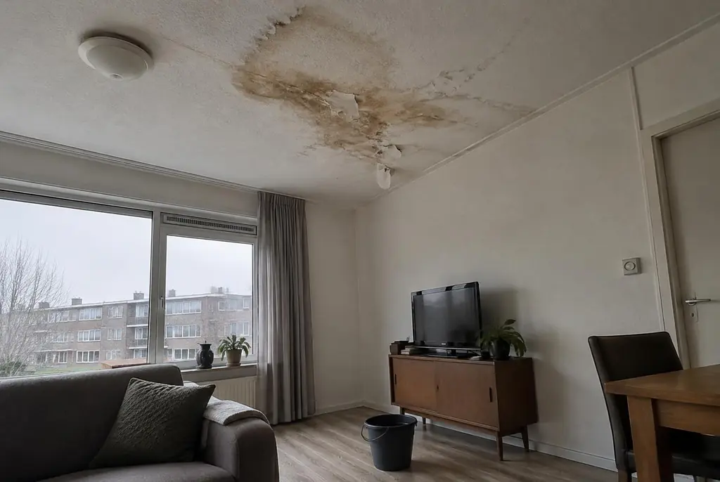 Lekdetectie De Bilt – vochtplek op het plafond onder een badkamer